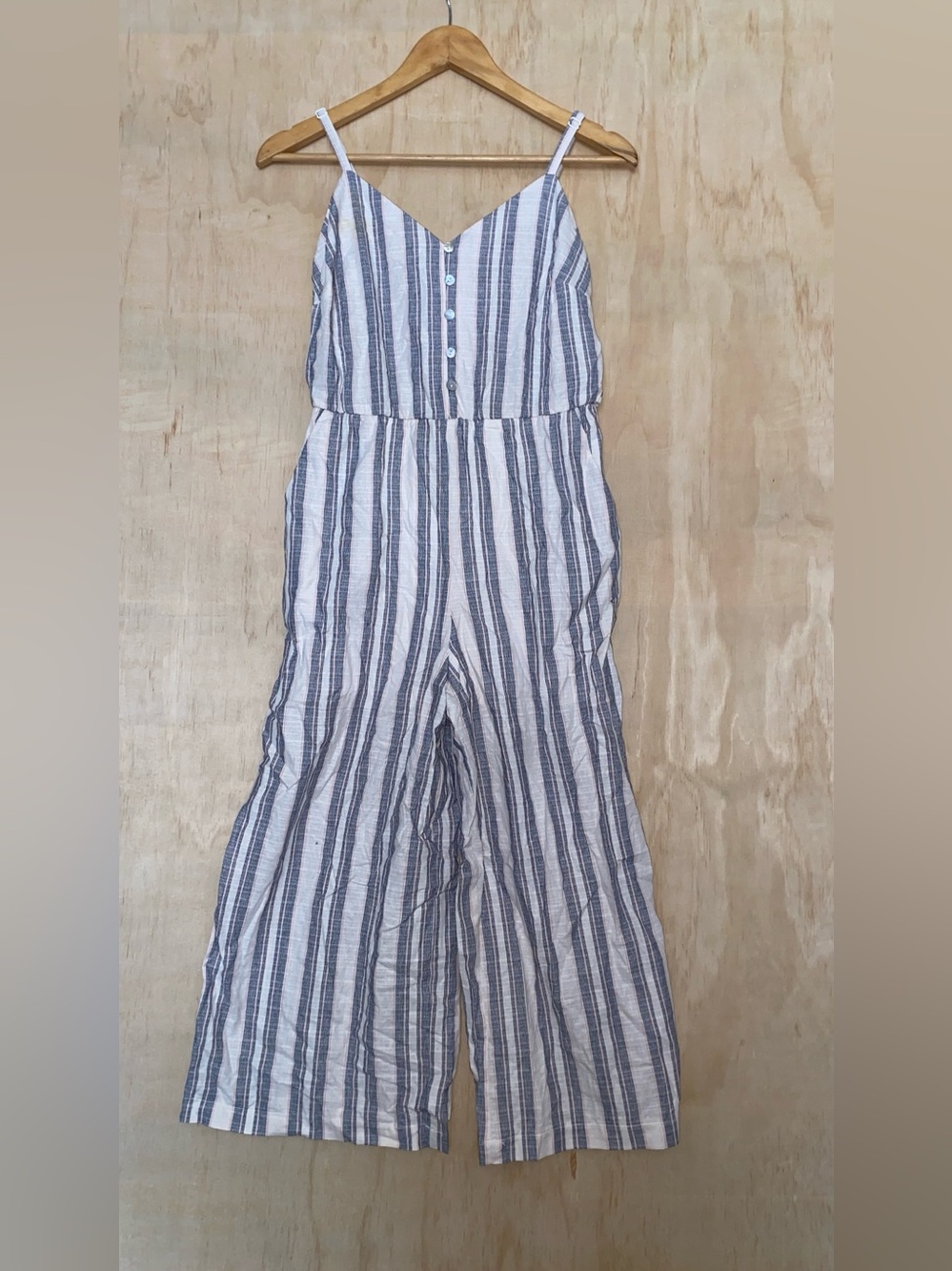 As U Wish Blue and White Striped Wide-Leg Jumpsuit